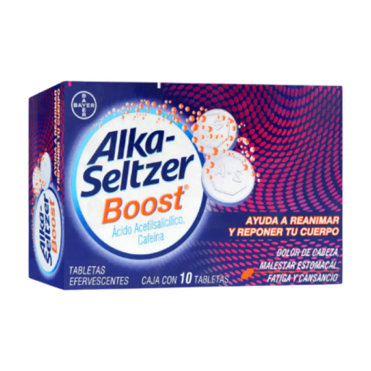 Ácido acetilsalicílico 500 mg + Cafeína 65 mg Bayer Alka-Seltzer Boost (10 tabletas)