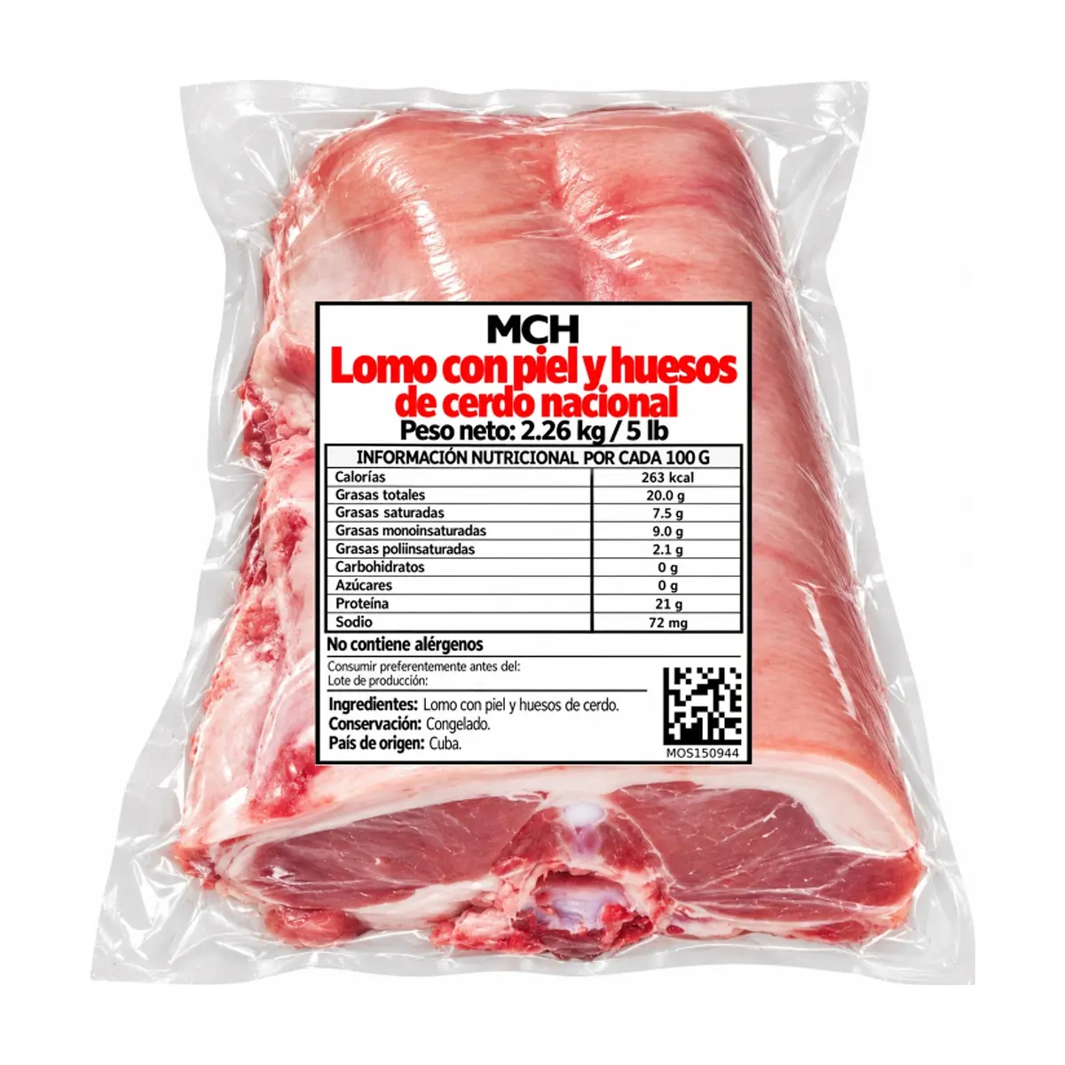 Lomo con piel y hueso de cerdo nacional MCH (2.26 kg / 5 lb) - Miniatura 1