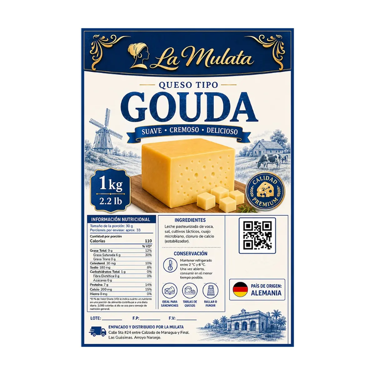 Queso tipo gouda La Mulata (1 kg / 2.2 lb) - Miniatura 2