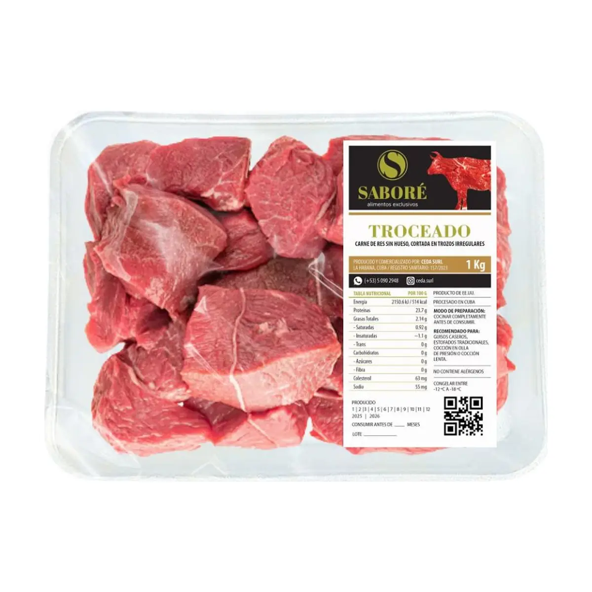 Carne de res de segunda troceada Saboré (1 kg / 2.2 lb)