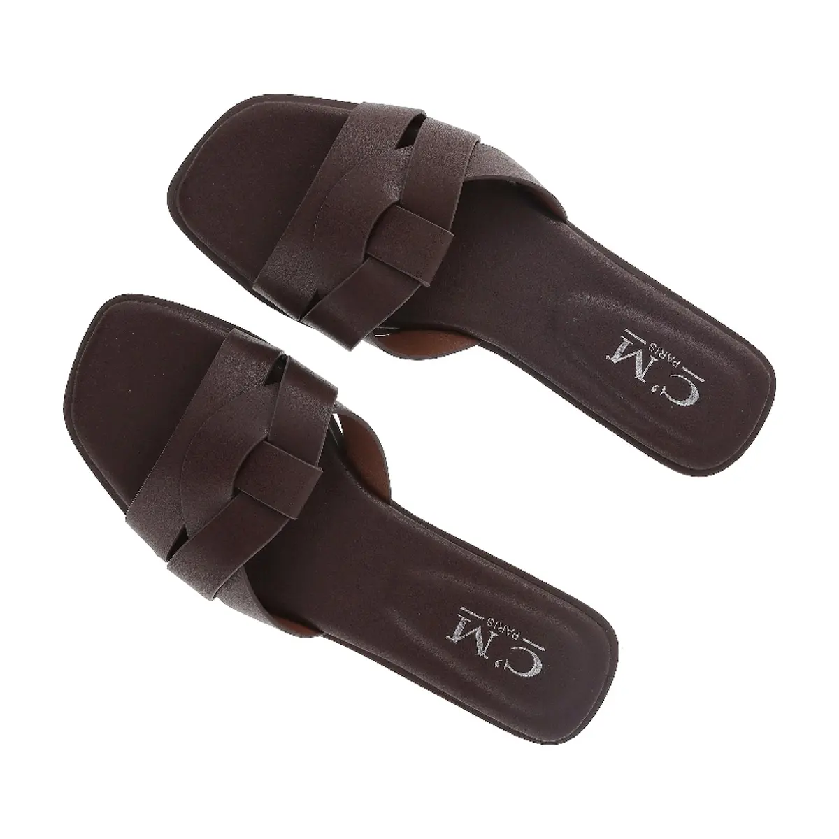 Sandalias planas marrones de correas cruzadas y nudo para mujer CM PARIS (Talla 39) - Thumbnail 2