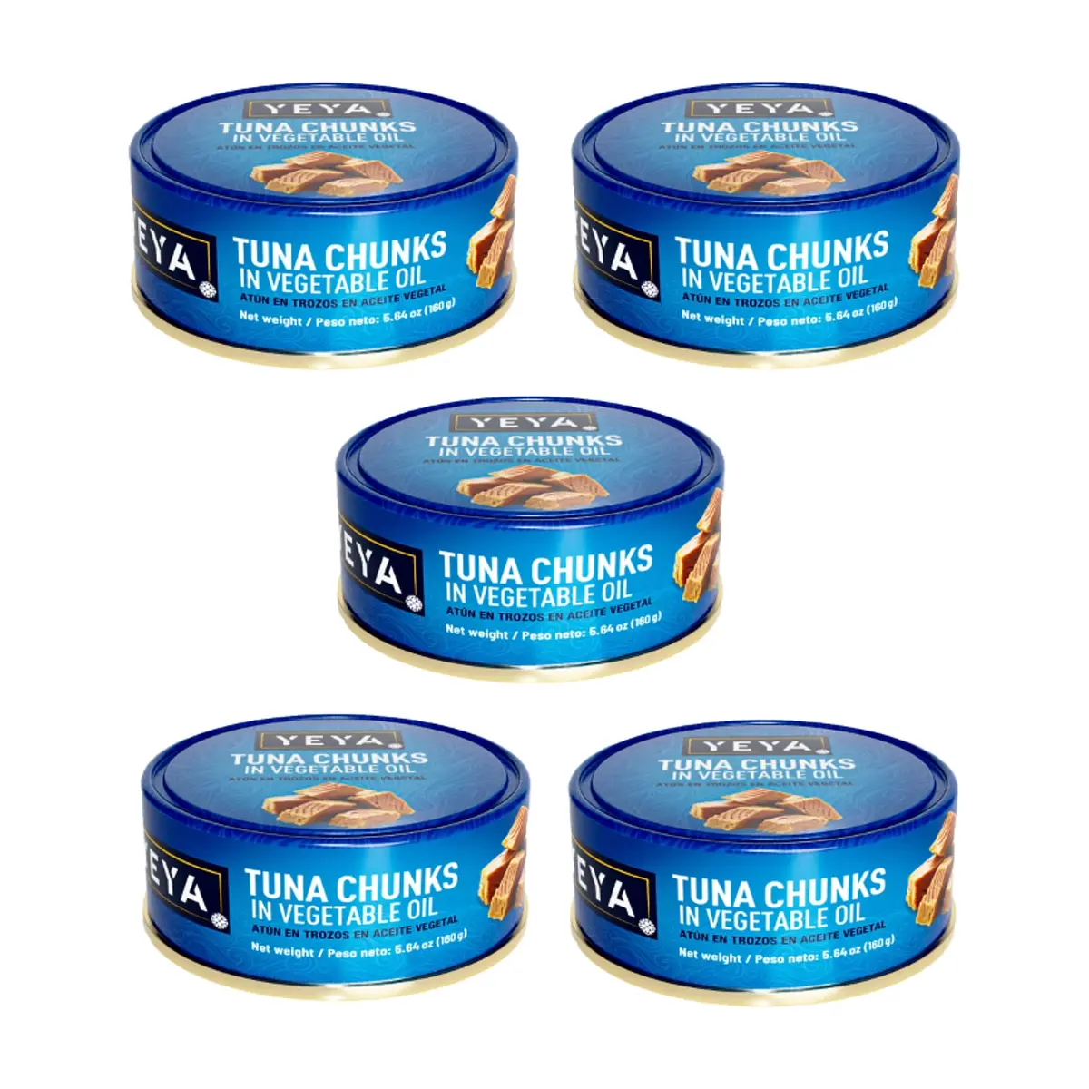 Atún en trozos en aceite vegetal YEYA (5 x 160 g / 5.64 oz)