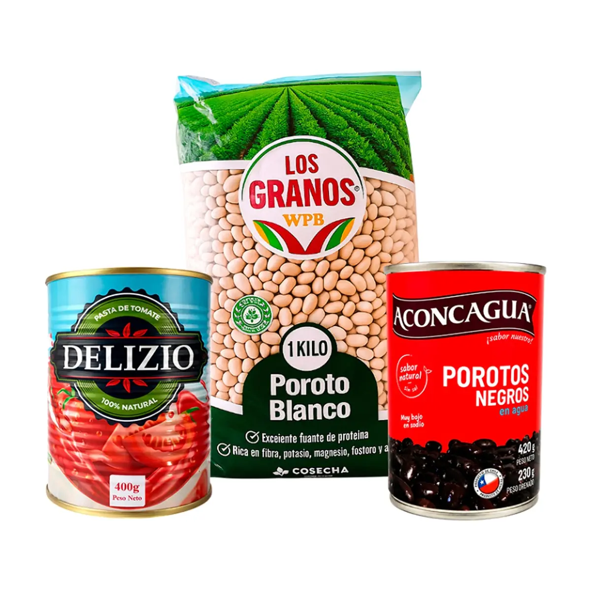 Combo: Poroto blancos + Pasta de Tomate + Porotos negros en agua