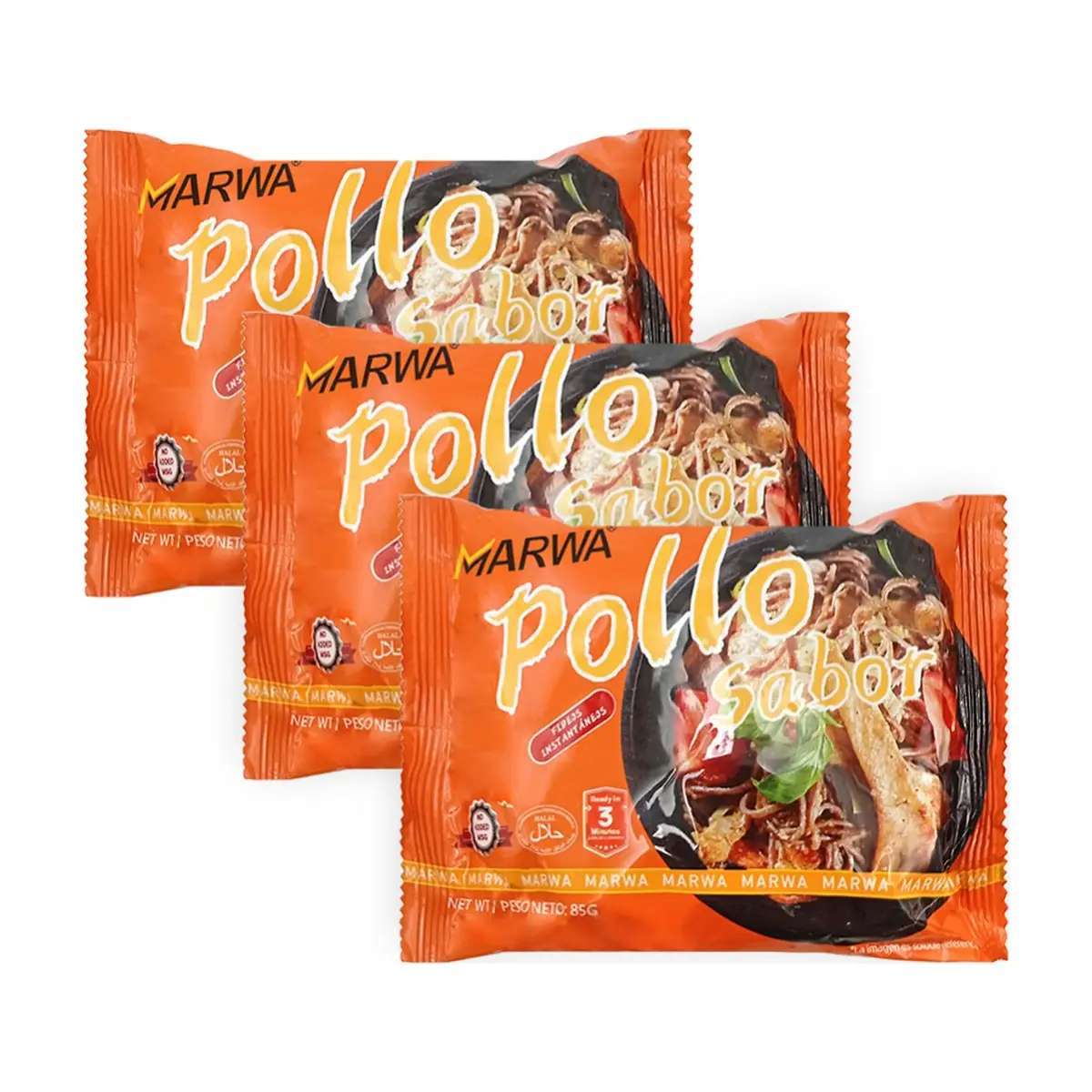 Sopa instantánea de fideos sabor pollo Marwa (3 x 85 g / 3 oz)