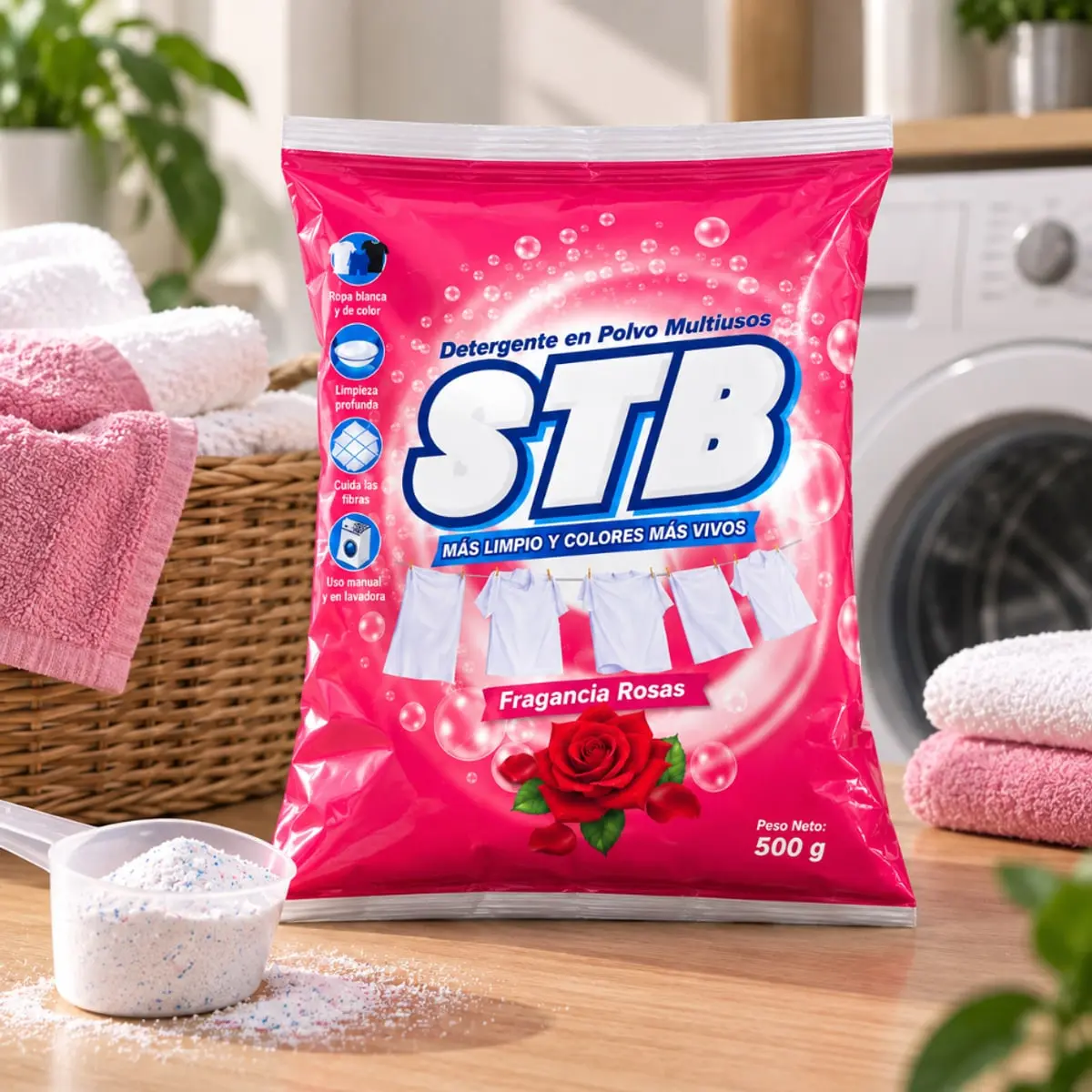 Detergente en polvo multiusos fragancia rosas STB (6 x 500 g / 1.1 lb) - Thumbnail 2