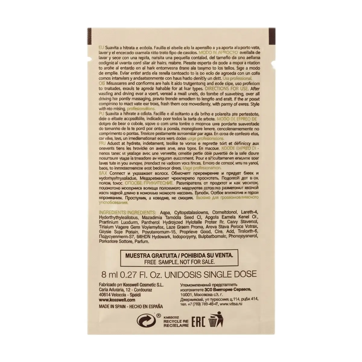 Tratamiento reparador instantáneo sin enjuague con células nutritivas y aceite de argán Kosswell (8 ml) - Thumbnail 2