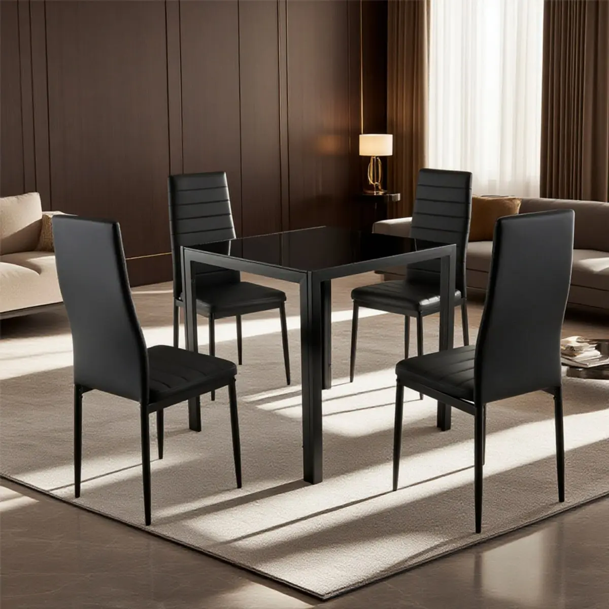 Mesa de comedor cuadrada con tablero de vidrio color negro Dowell - Thumbnail 2