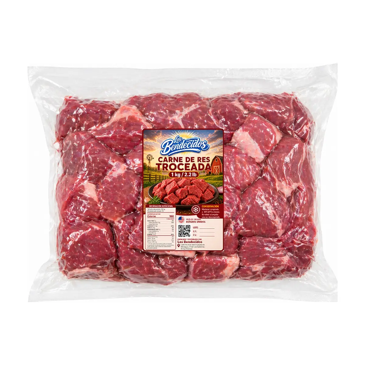 Carne de res troceada Los Bendecidos (1 kg / 2.2 lb)