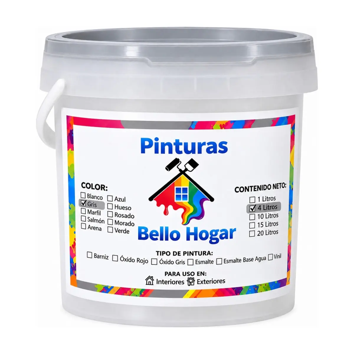 Pintura vinílica interior y exterior color gris Bello Hogar (4 L)