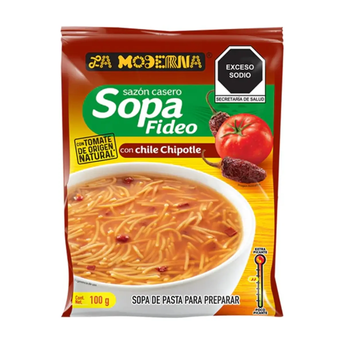 Sopa de pasta con tomate y chile chipotle La Moderna (100 g / 3.52 oz) - Thumbnail 3