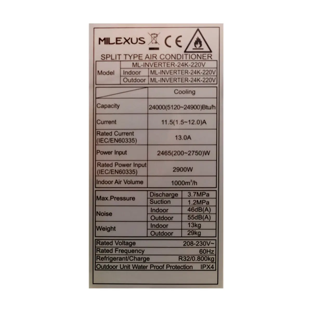 Aire acondicionado tipo split inverter de 2 tonelada Milexus ML-INVERTER-24K-220V - Thumbnail 2