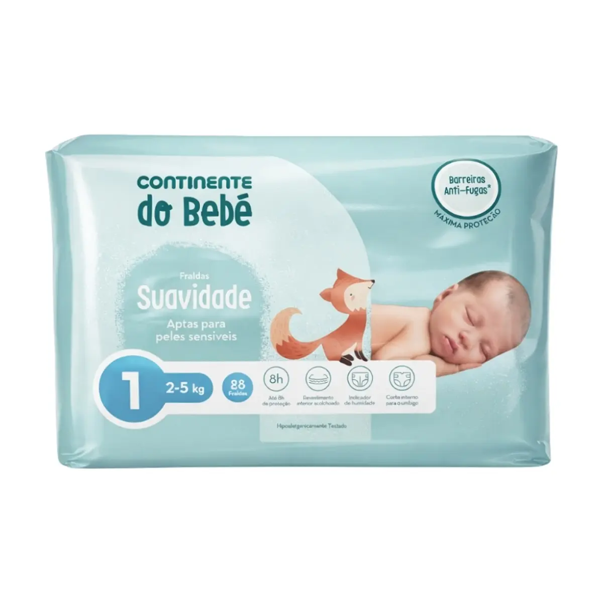 Pañales para bebés Tamaño 1, 2-5 kg, Continente do bebé (28 U)