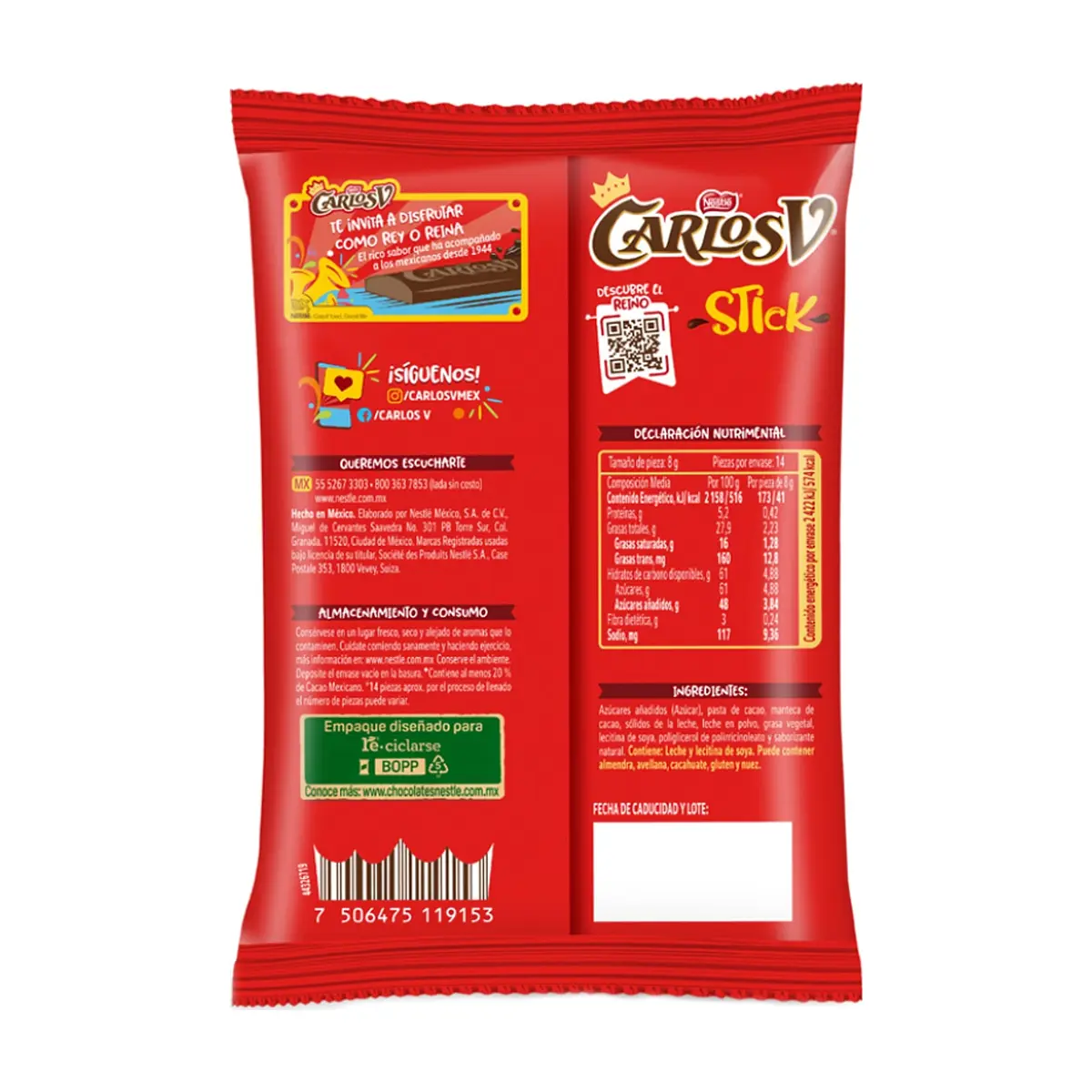 Barras de chocolate con leche Carlos V Nestlé (112 g / 3.95 oz) - Miniatura 2