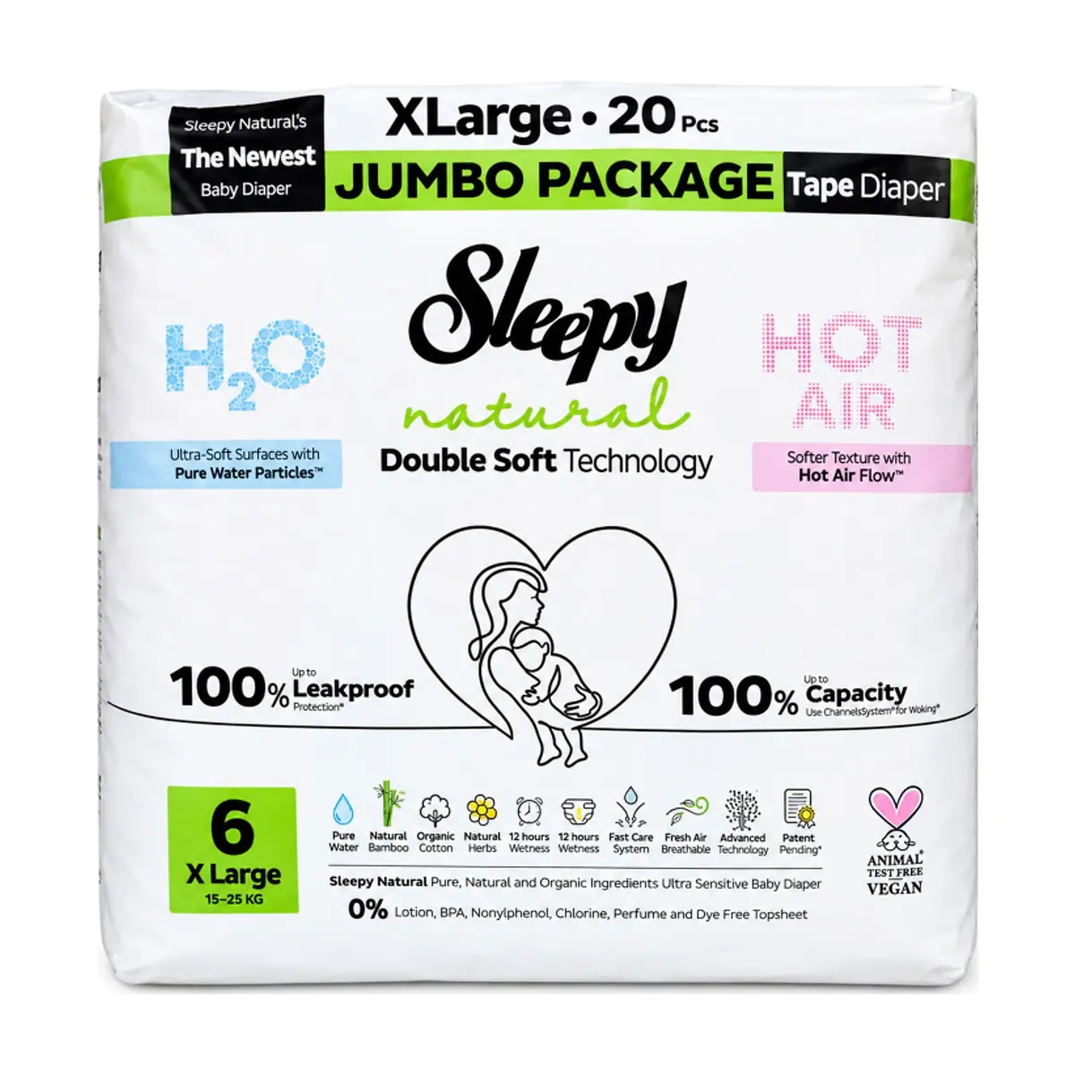 Pañal desechable para bebé XL etapa 6 Sleepy Natural (20 U)