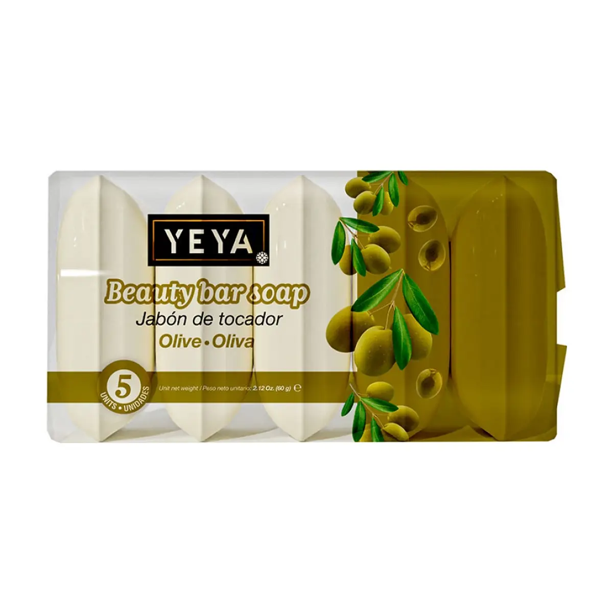 Jabón de tocador de oliva YEYA (5 x 60 g / 2.12 oz) - Imagen 1