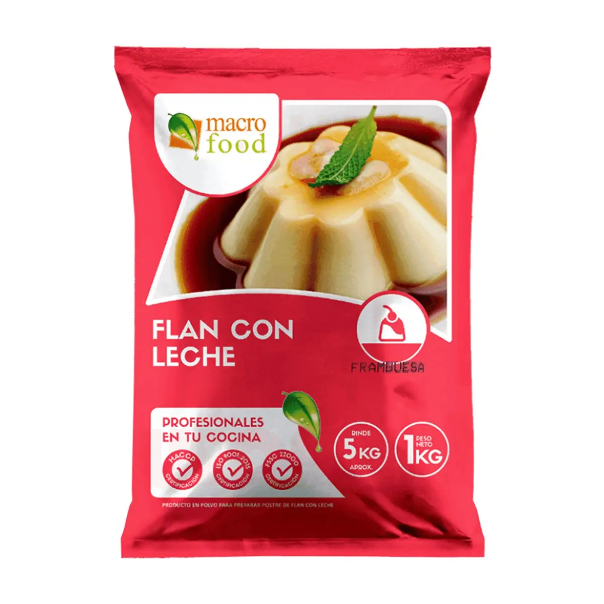 Flan con leche sabor frambuesa Macro Food (1 kg / 2.2 lb)