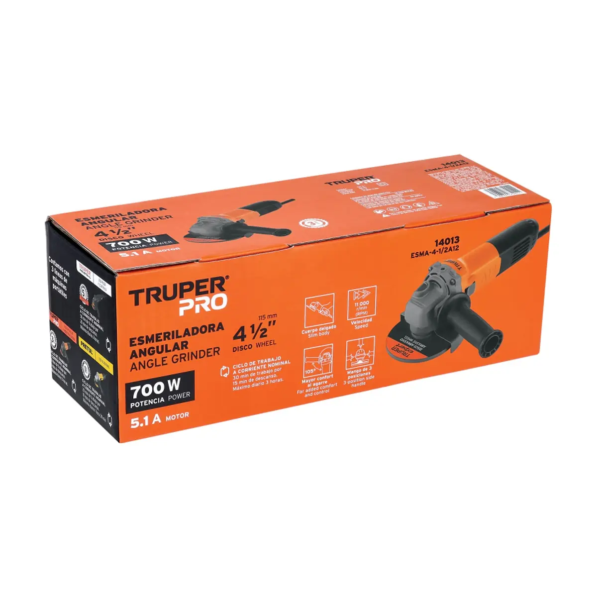 Esmeriladora angular 4-1/2" 700W Truper ESMA-4-1/2A12 - Thumbnail 2