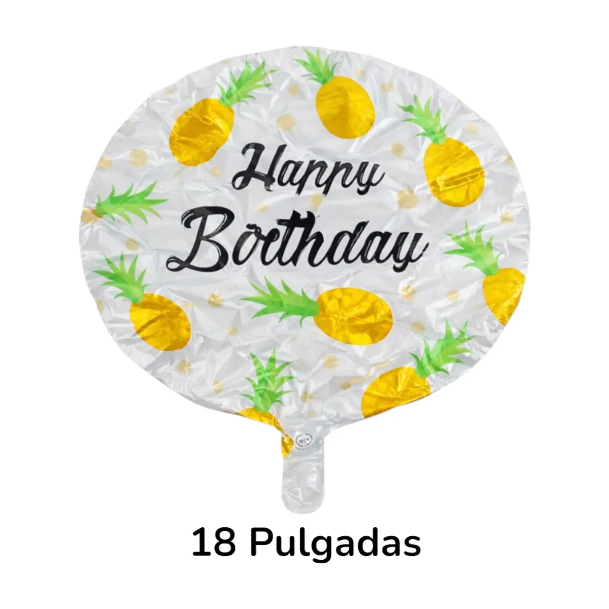 Globo con cartel de Happy Birthday y diseño con piñas amarillas 18 pulgadas Ballon - Thumbnail 2