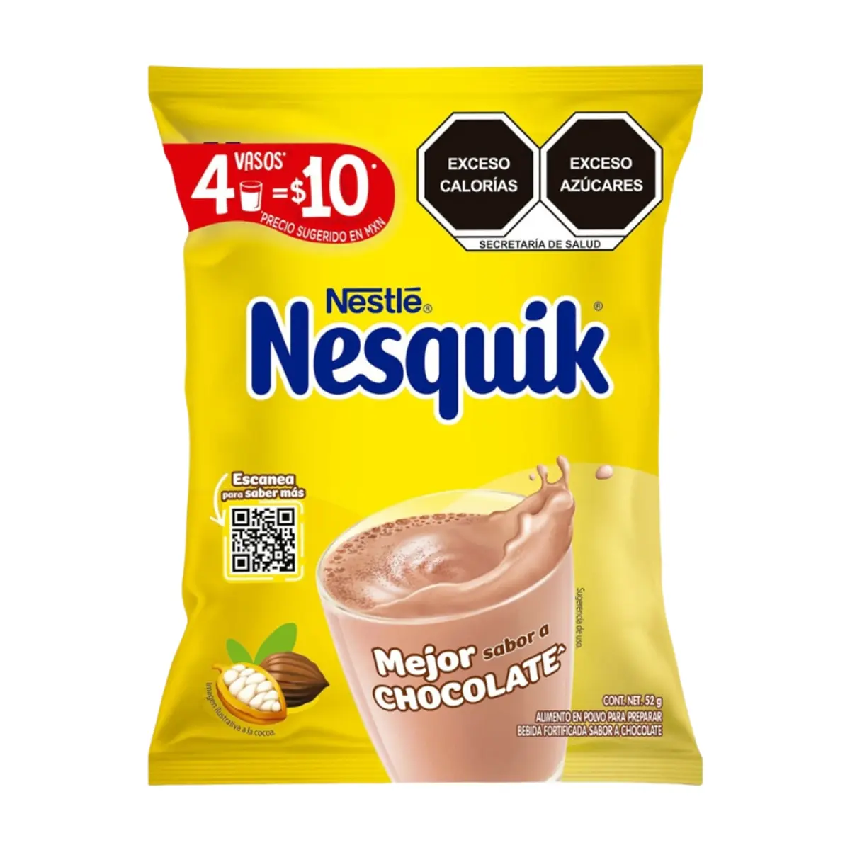 Alimento en polvo para preparar bebida fortificada sabor chocolate Nesquik Nestlé (52 g / 1.83 oz)