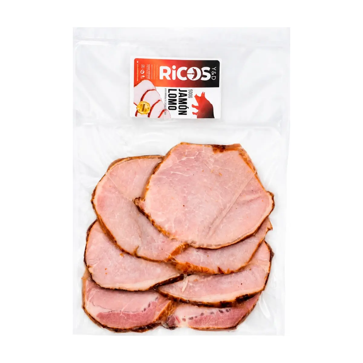 Jamón de lomo ahumado lasqueado tradicional Y&D Ricos (500 g / 1.1 lb)