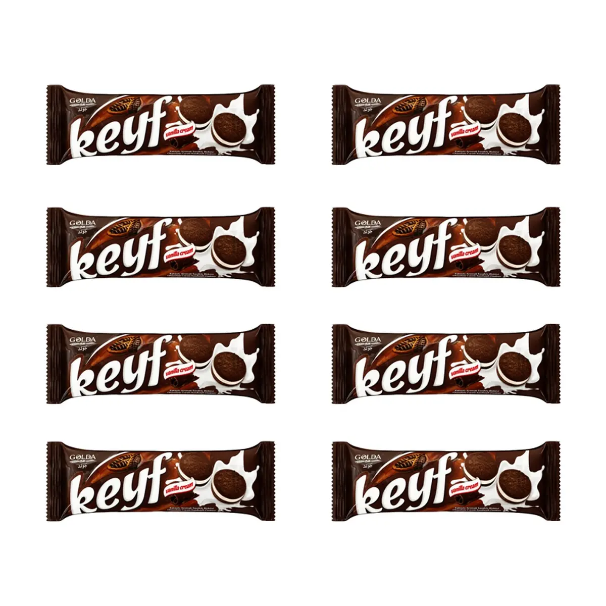 Galleta sándwich de chocolate con crema de vainilla Keyf Golda (8 X 50 g / 1.76 oz)