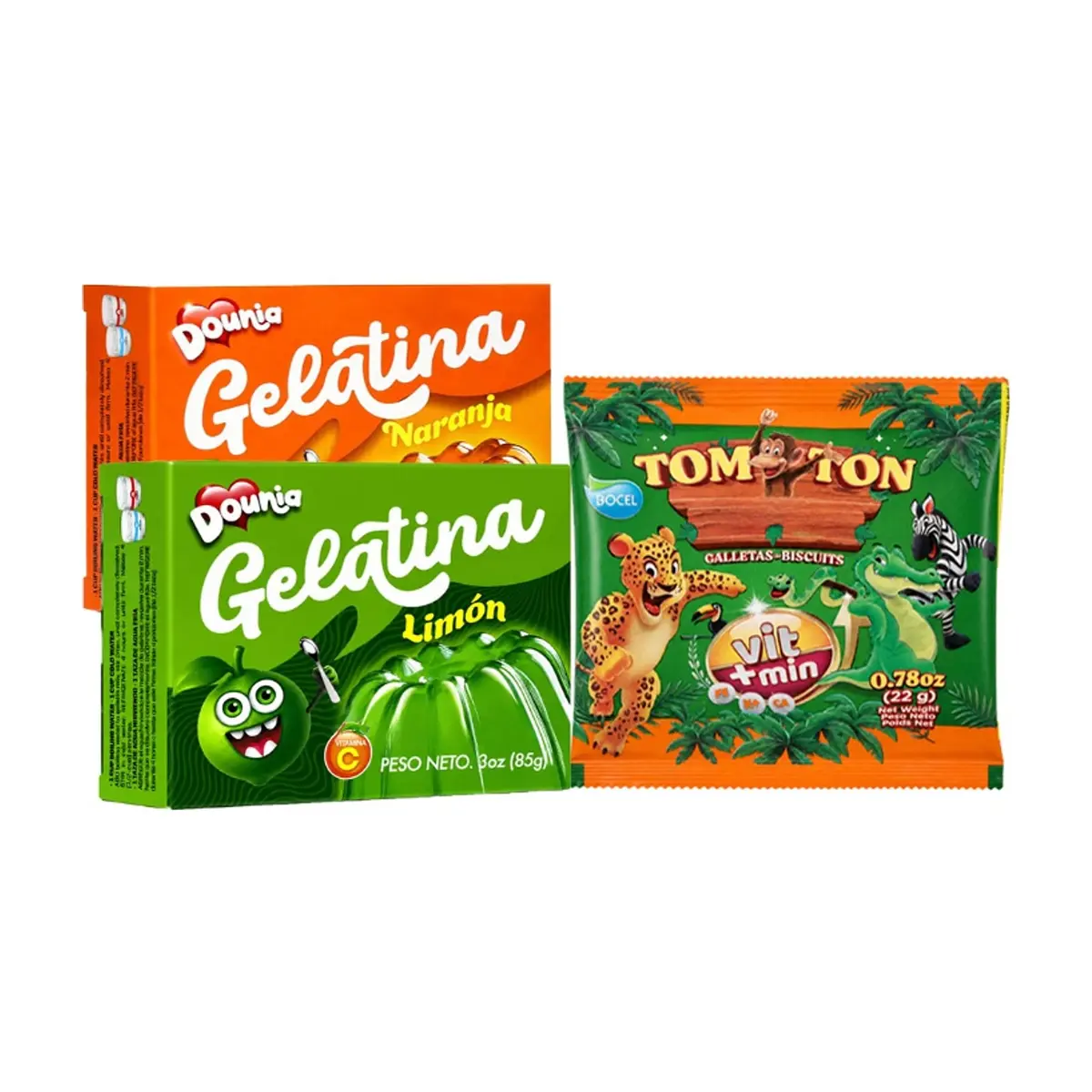 Combo mixto de gelatina de naranja, gelatina de limon y galleticas ton ton - Miniatura 1