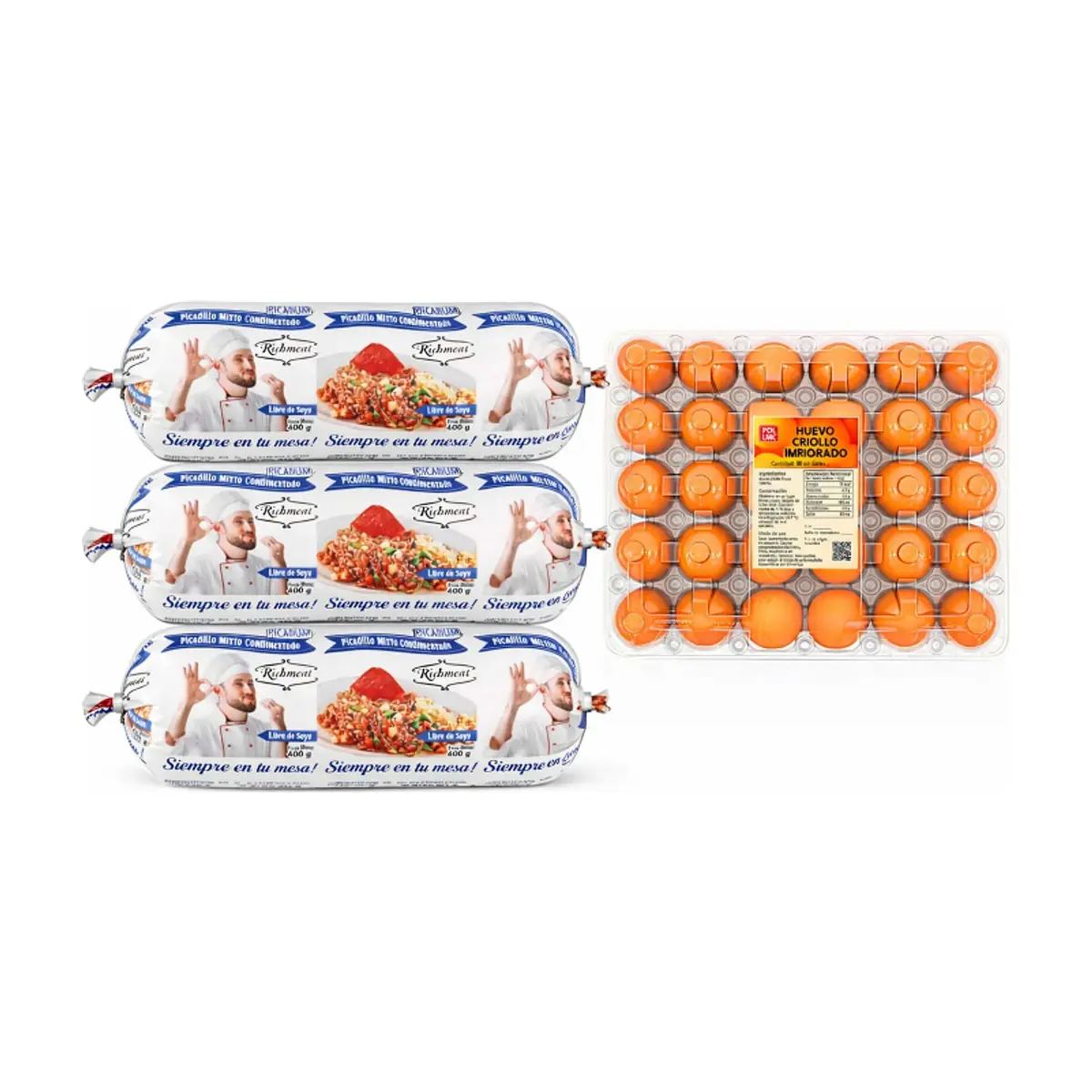Huevo criollo importado + Picadillo mixto condimentado Richmeat - Imagen 1