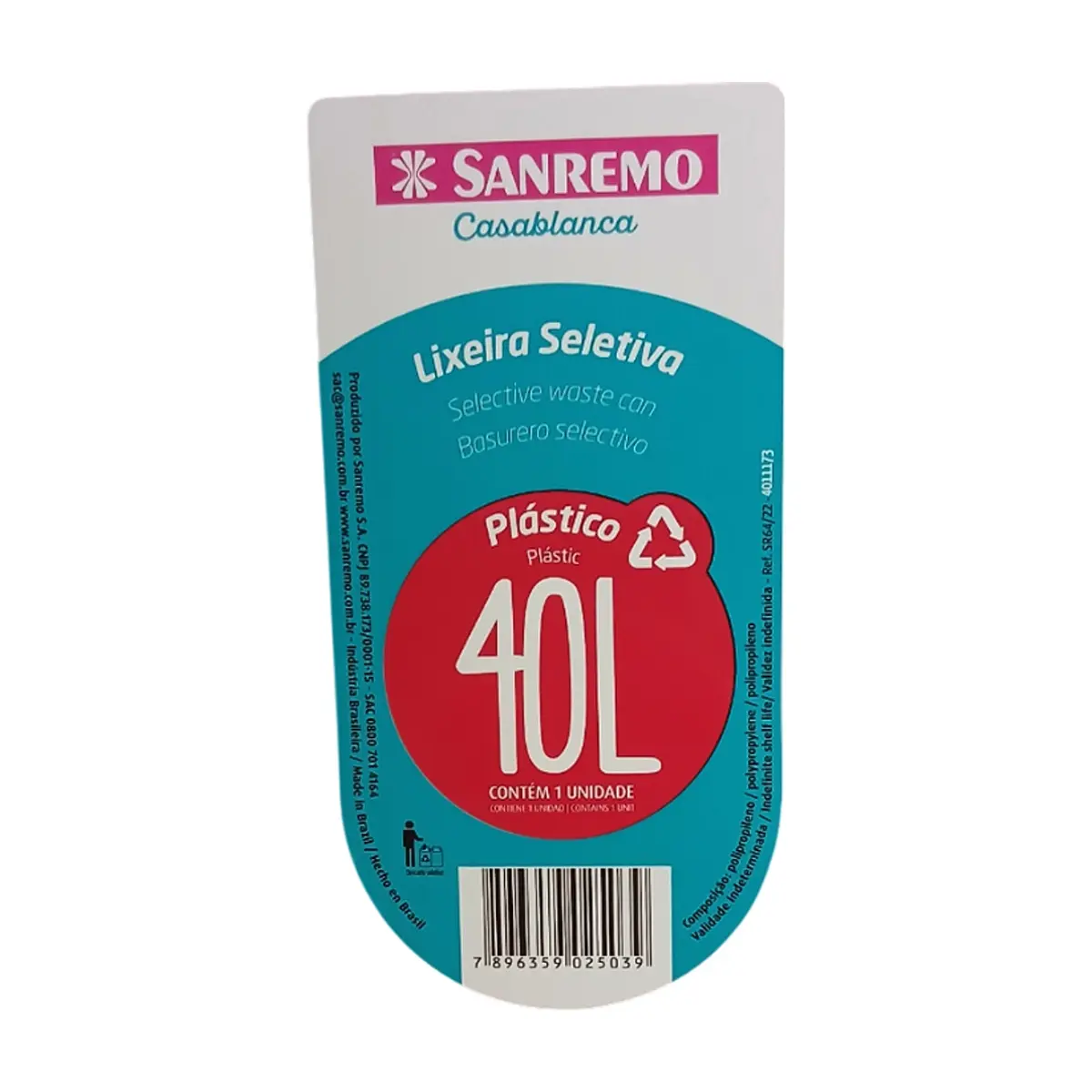 Contenedor de plástico rojo para residuos selectivos Ref: SR64/22 Sanremo 40 L - Thumbnail 2
