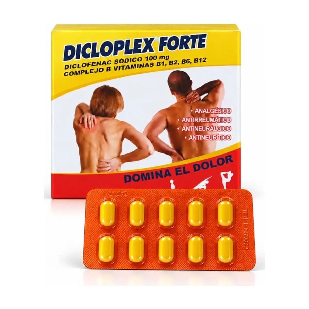 Diclofenaco sódico + Complejo B (100mg x 10capletas) DICLOPLEX FORTE - Imagen 1