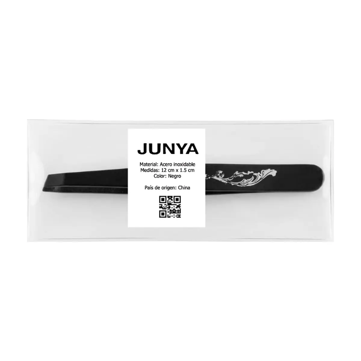 Pinza para cejas de acero inoxidable color negro Junya - Miniatura 2