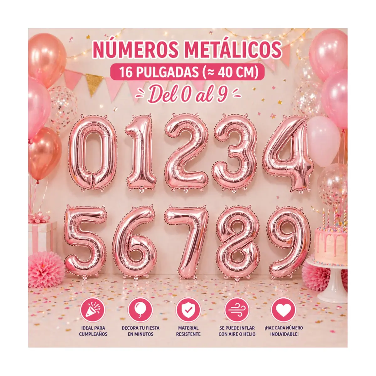 Globo rosa oro 16" número 8 Balloon - Thumbnail 3