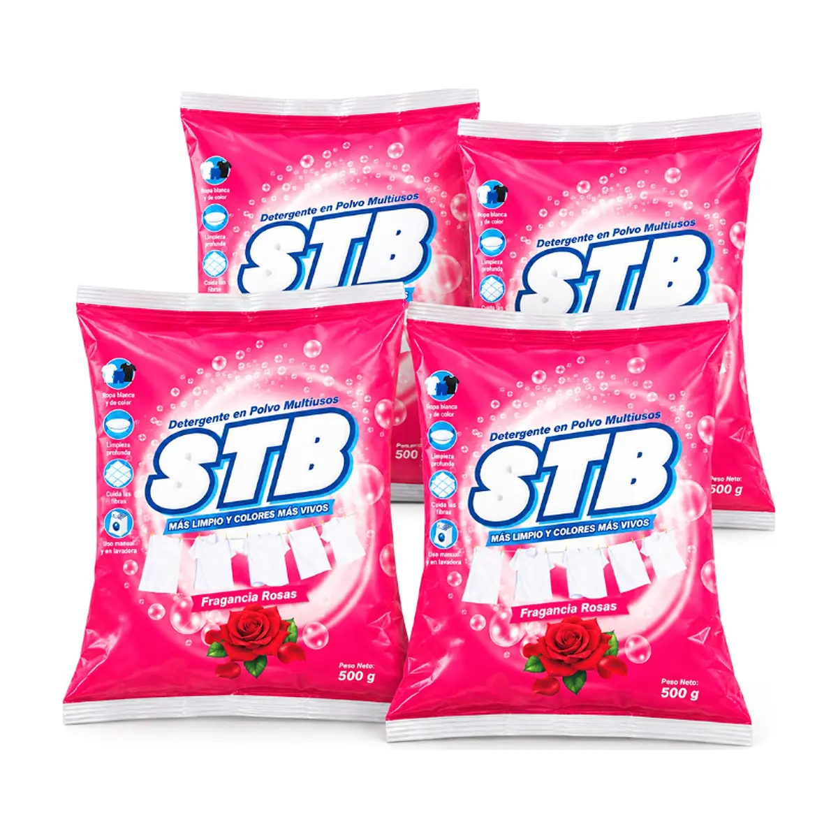 Detergente en polvo multiusos fragancia rosas STB (4 x 500 g / 1.1 lb)