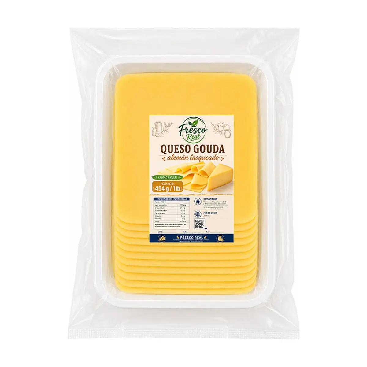Queso gouda alemán lasqueado Fresco Real (454 g / 1 lb) - Imagen 1