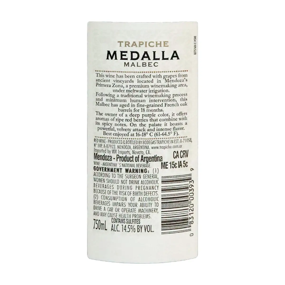 Vino tinto Malbec Medalla Trapiche (750 ml) - Thumbnail 3