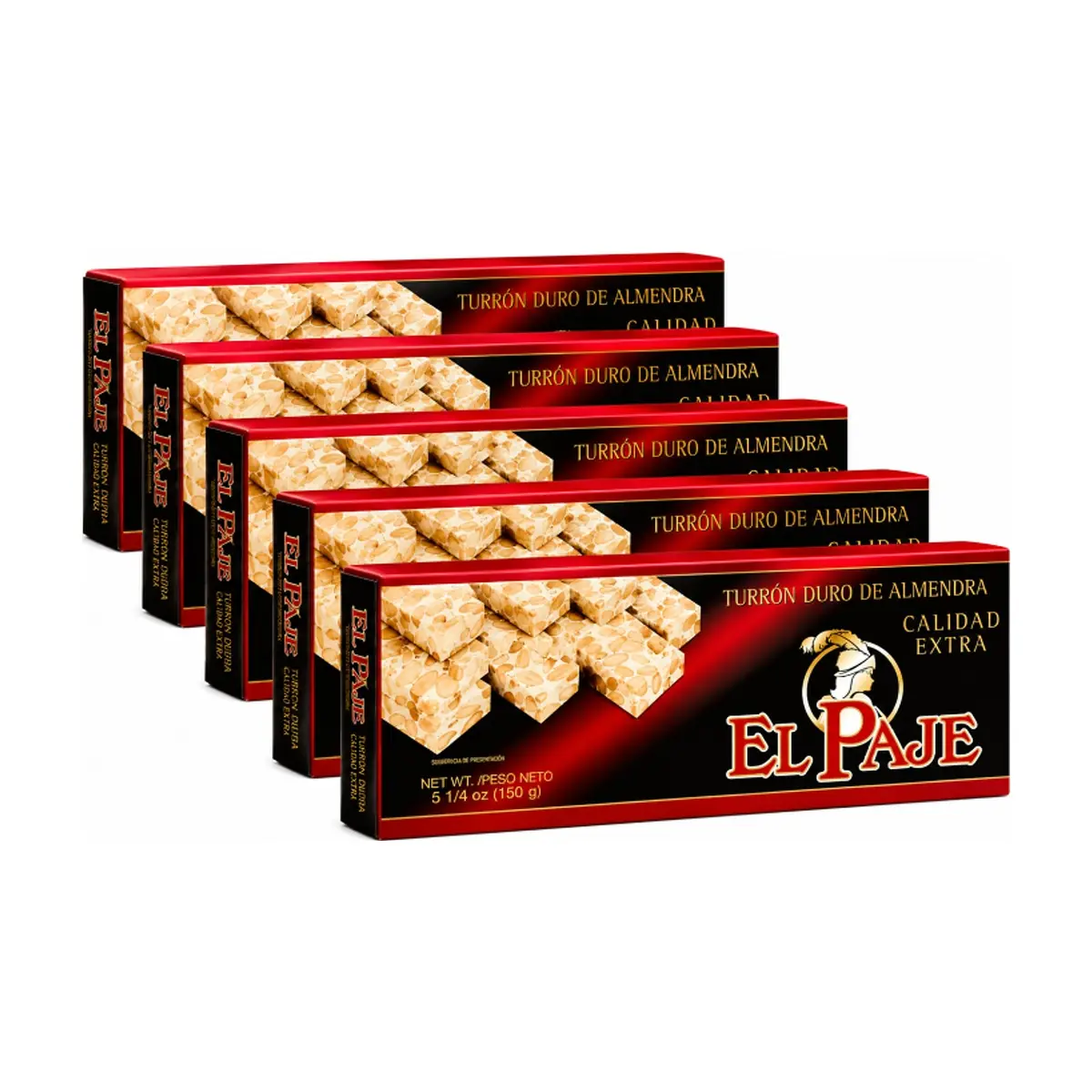 Turrón duro de almendra calidad extra El Paje (5 x 150 g / 5.25 oz)