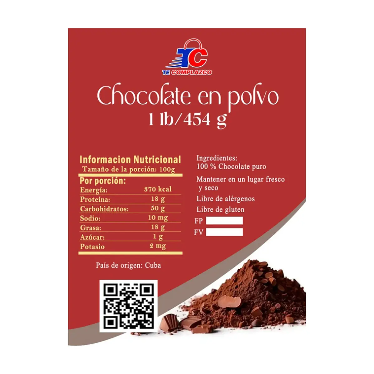 Chocolate en polvo Te Complazco (2 x 454 g / 1 lb) - Thumbnail 3