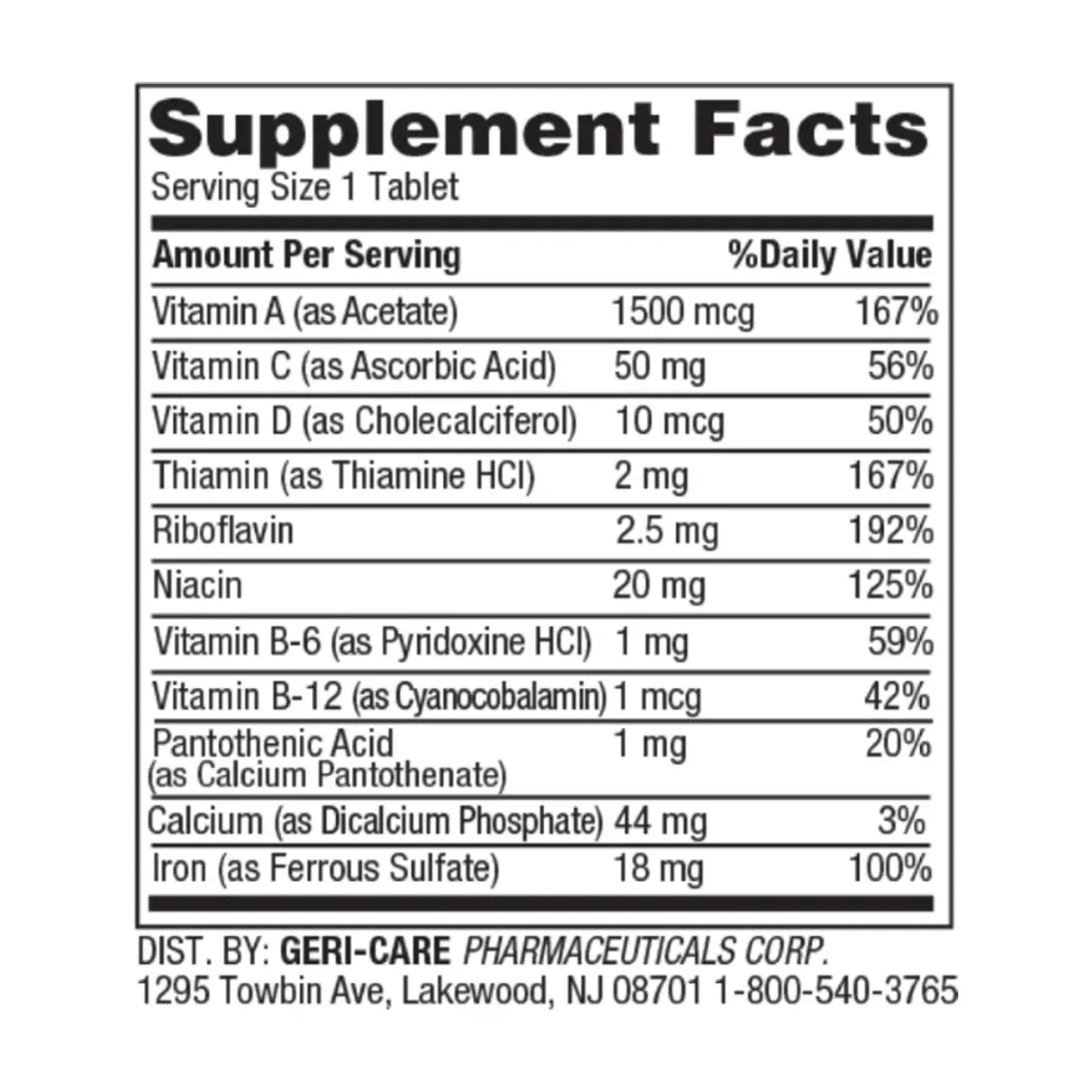 Multivitaminas con hierro Gericare (100 tabletas) - Thumbnail 2