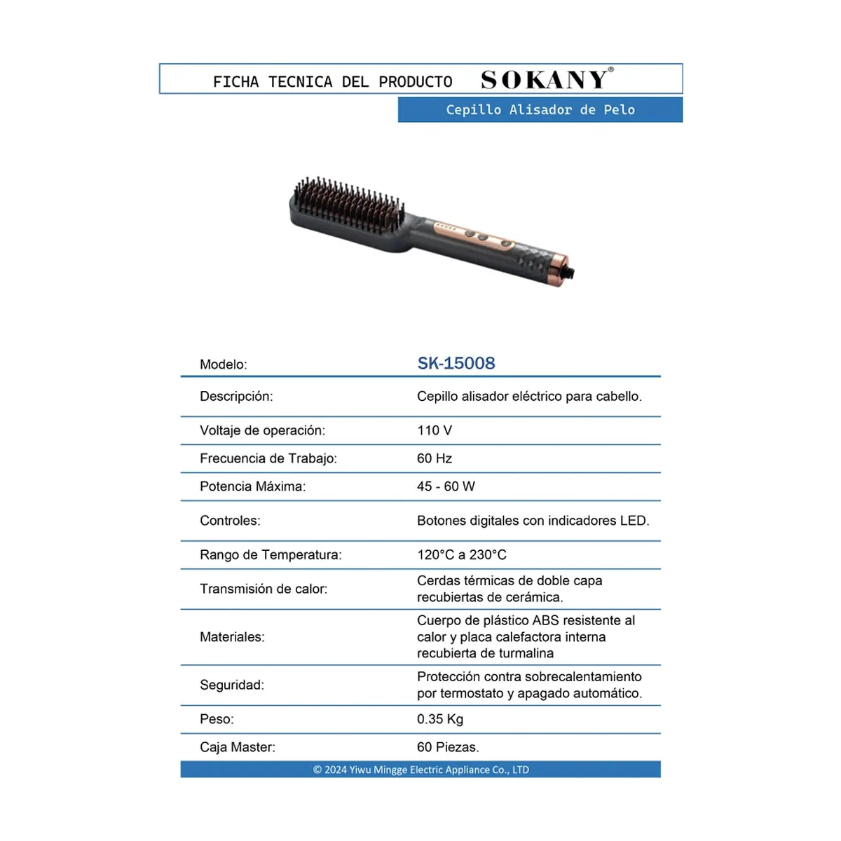 Cepillo alisador para cabello Sokany SK-15008 - Thumbnail 4