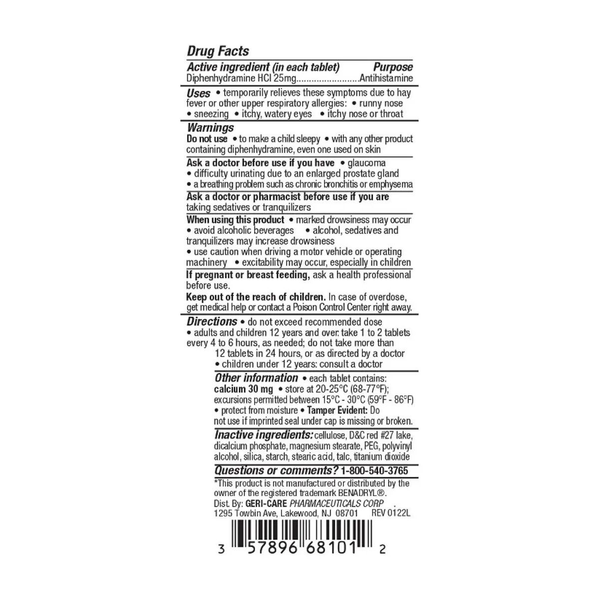 Difenhidramina HCI 25 mg Gericare (100 tabletas) - Thumbnail 2