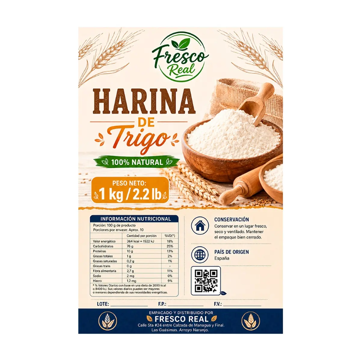 Harina de trigo fortificada Fresco Real (1 kg / 2.2 lb) - Thumbnail 2