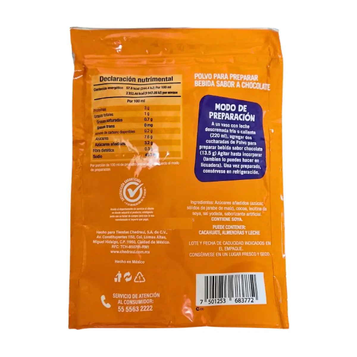 Polvo para preparar bebida sabor a chocolate Chedraui (250 g / 8.8 oz) - Thumbnail 2
