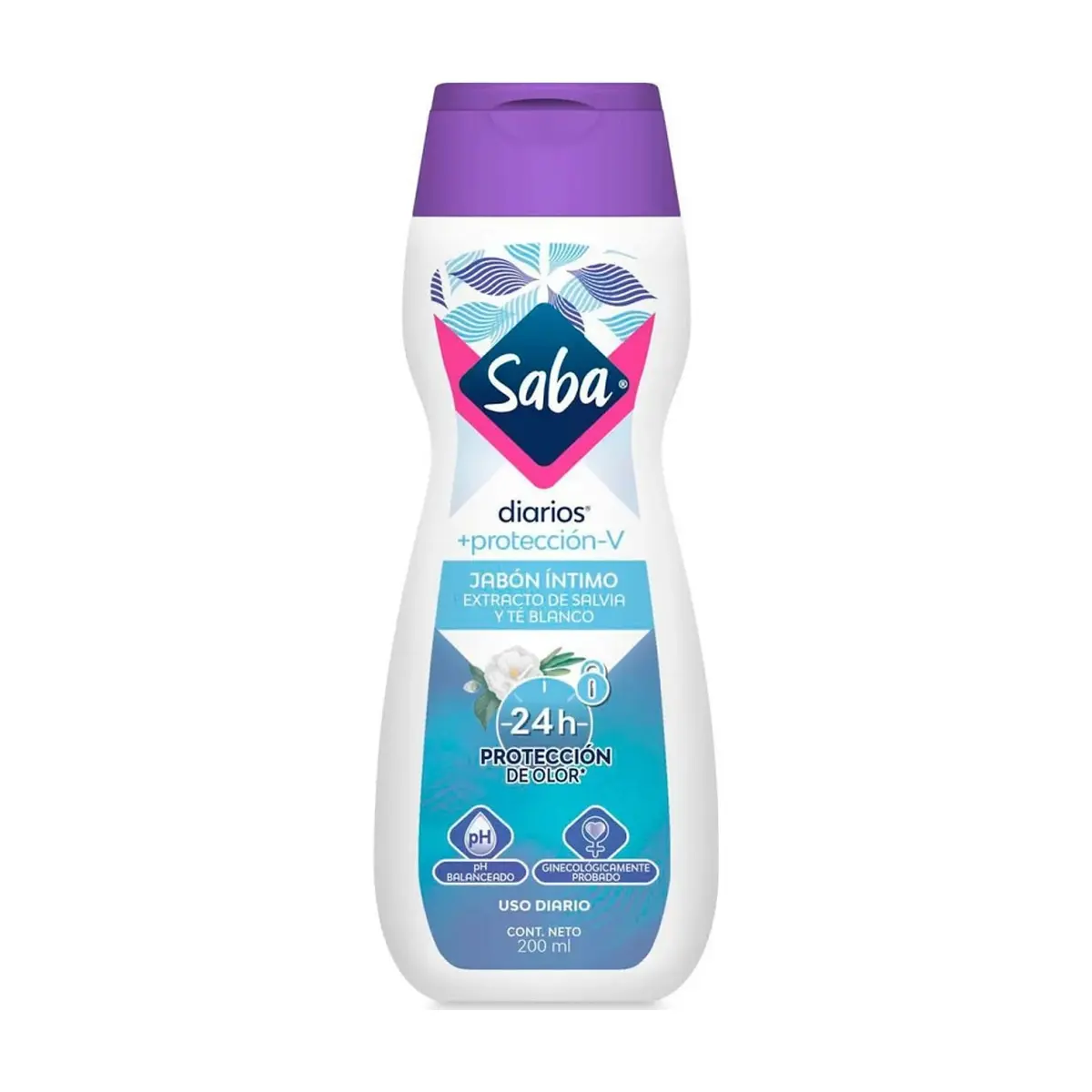 Jabón íntimo con extracto de salvia y té blanco protección-V Saba Diarios (200 ml) - Imagen 1