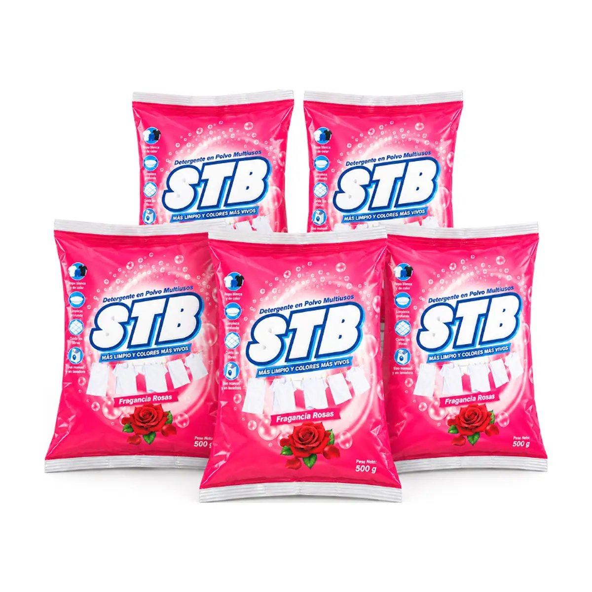 Detergente en polvo multiusos fragancia rosas STB (5 x 500 g / 1.1 lb)