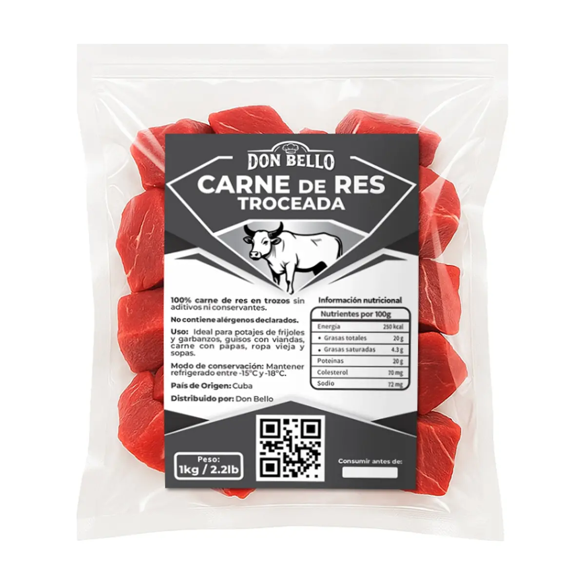 Carne de res troceada Don Bello (1 kg / 2.2 lb)
