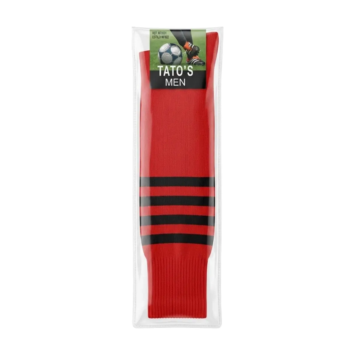 Par de medias para fútbol color rojo con rayas negras Tato's (talla 10 - 13) - Thumbnail 2