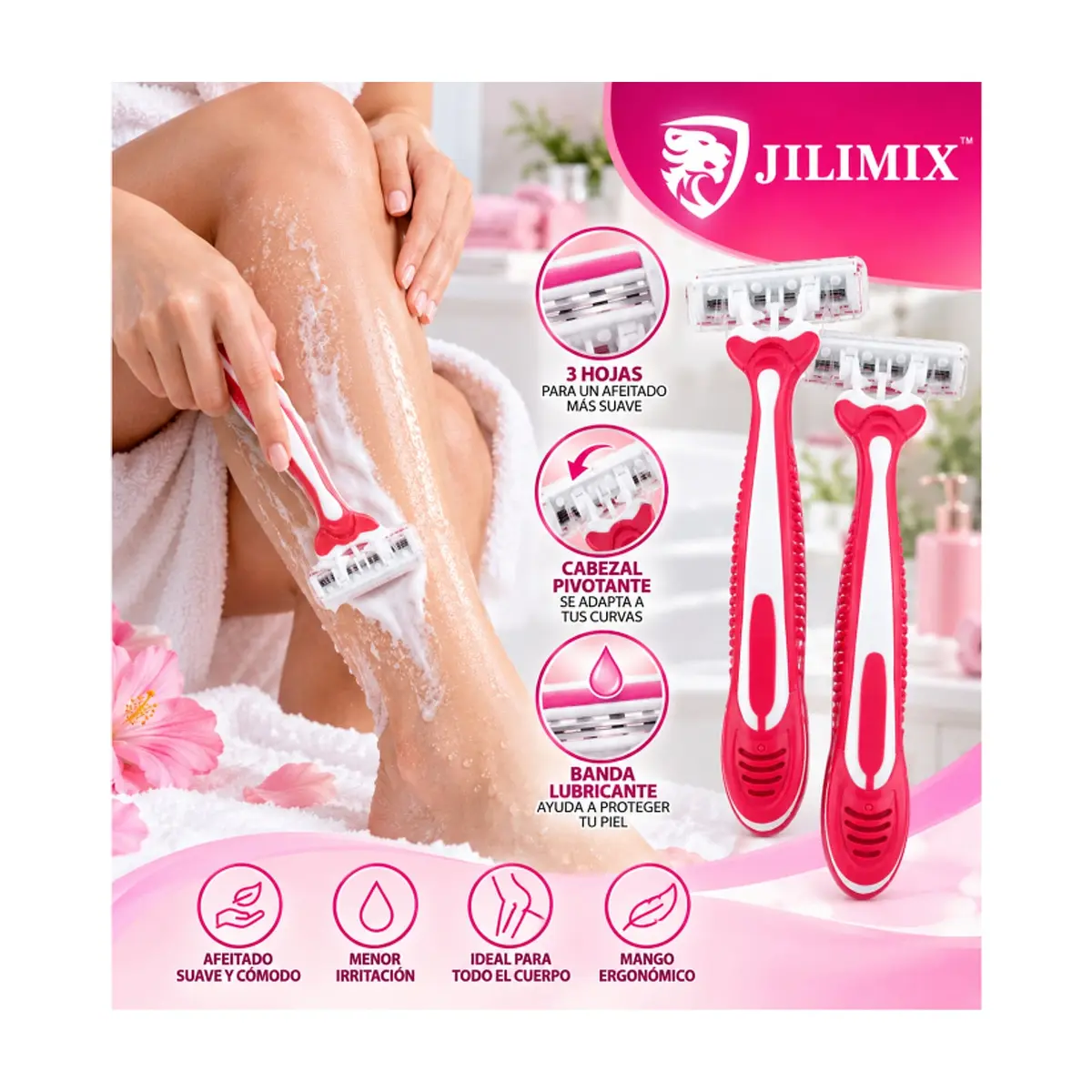 Máquinas de afeitar desechables para mujer de 3 hojas Jilimix (2 U) - Thumbnail 3