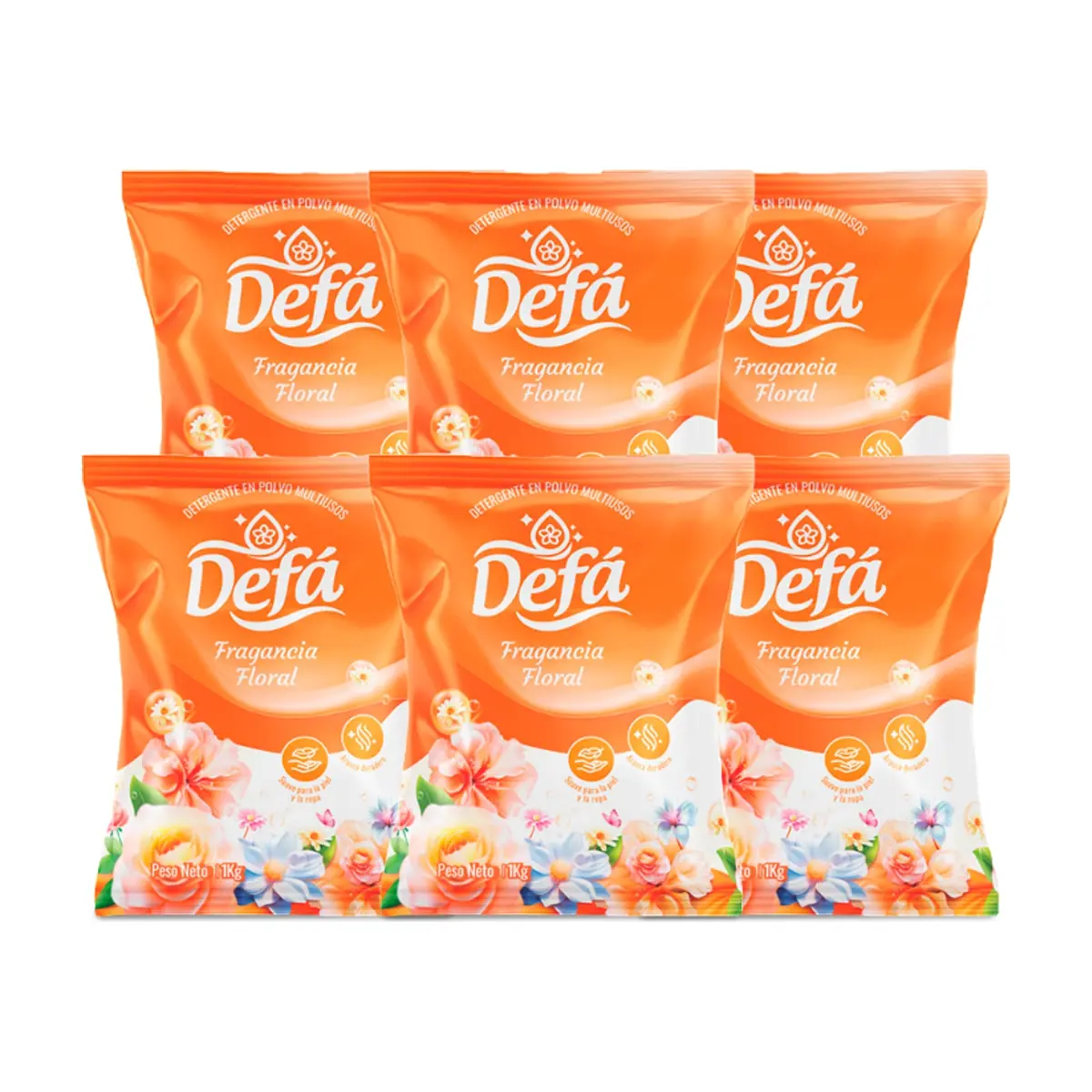 Detergente en polvo multiusos fragancia floral Defá (6 x 1 kg / 2.2 lb)