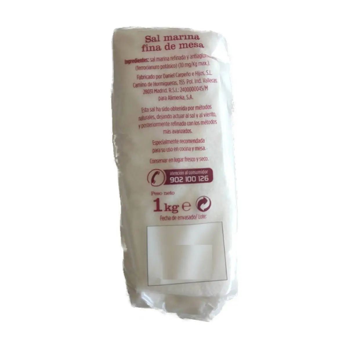Sal marina fina de mesa Alimerka (1 kg / 2.2 lb) - Thumbnail 2