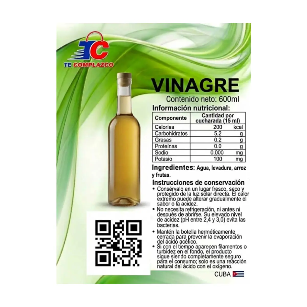 Vinagre natural Te Complazco (600 ml) - Thumbnail 2
