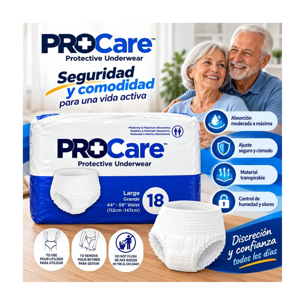 Pañales desechables para adultos talla L ProCare (18 U) - Miniatura 3